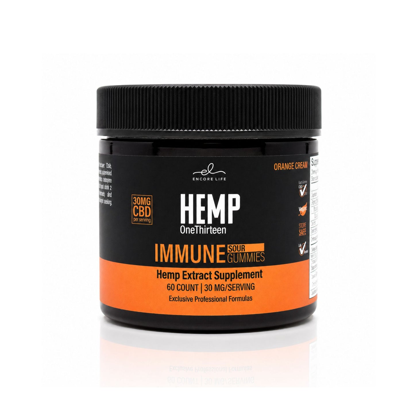 Immune Sour Gummies bottle, orange cream flavor, Encore Life